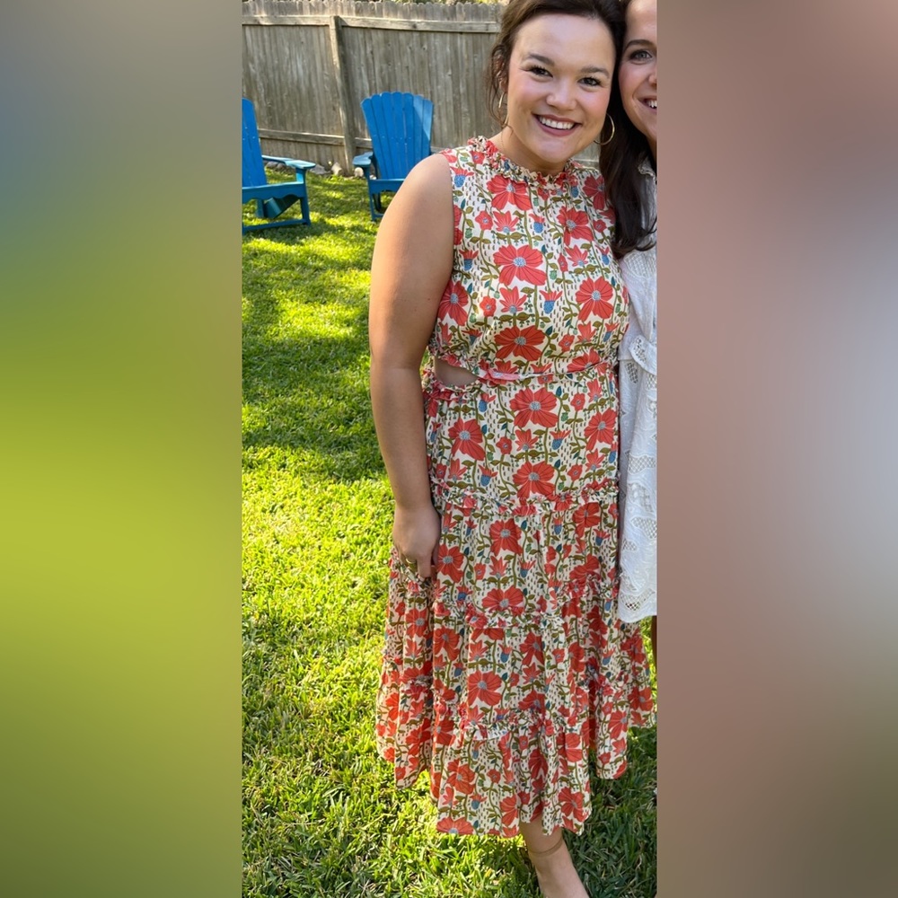 Orange floral midi length dress